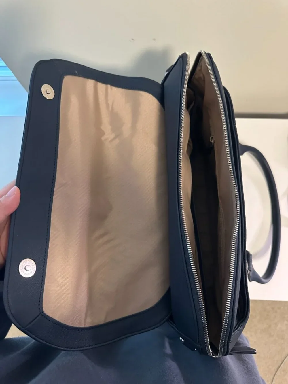 Samsonite Navy Saffiano Leather Satchel Crossbody Bag Silver Hardware